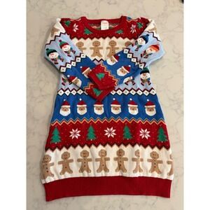 Gymboree Girls Size 6 Christmas Fair Isle Sweater Dress Santa Gingerbread Red